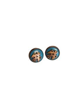 Vintage Marked Solid Copper Navajo? Turquoise? Screw Back Earrings